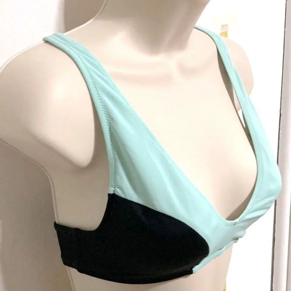 VICTORIAS SECRET PINK Teal and Black Bikini Top Adjustable Womens Small